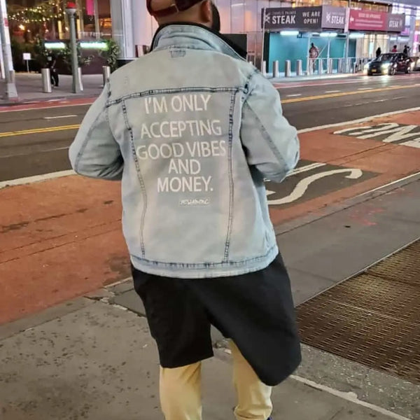 GOOD VIBES AND MONEY DENIM JACKET DA SPOT NYC