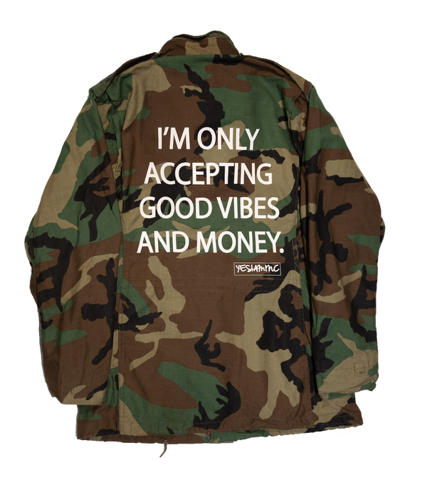 GOOD VIBES AND MONEY ARMY JACKET - DA SPOT NYC