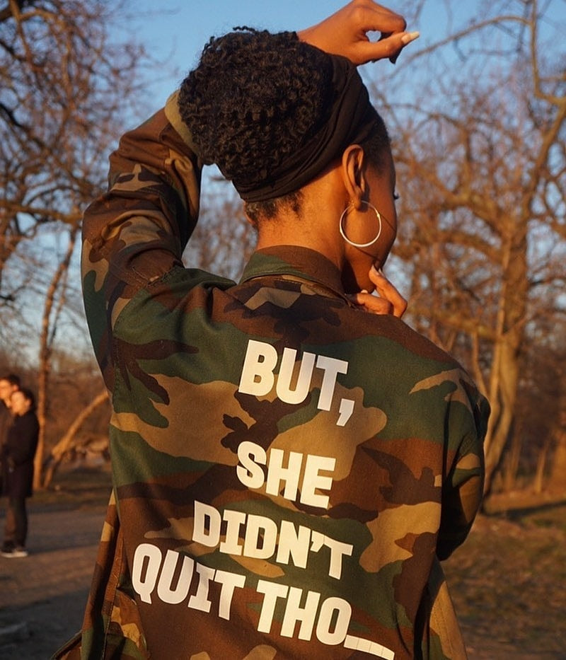 YES I AM CLOTHING | BUT SHE DIDN'T QUIT THO ARMY JACKET - DA SPOT NYC